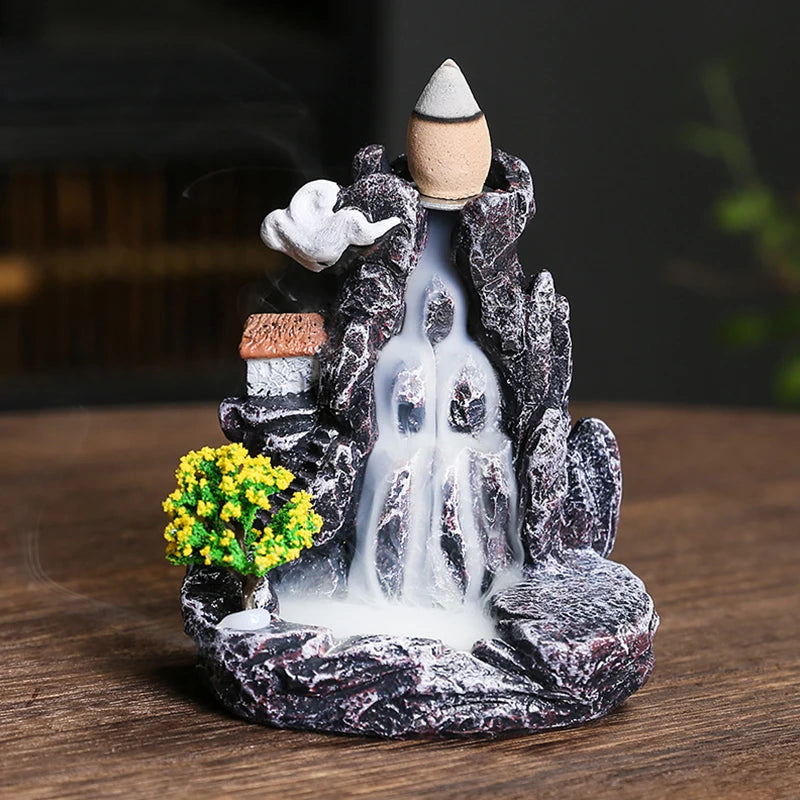 Zen Backflow Incense Burner | Mountain River Waterfall Design