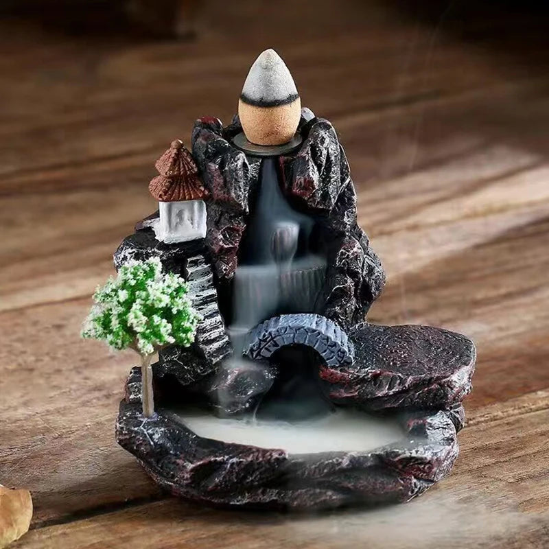 Zen Backflow Incense Burner | Mountain River Waterfall Design