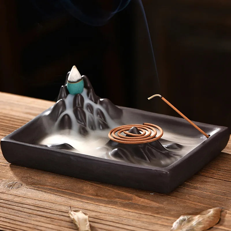 Mountain Backflow Incense Burner | Zen Ceramic Home Decoration